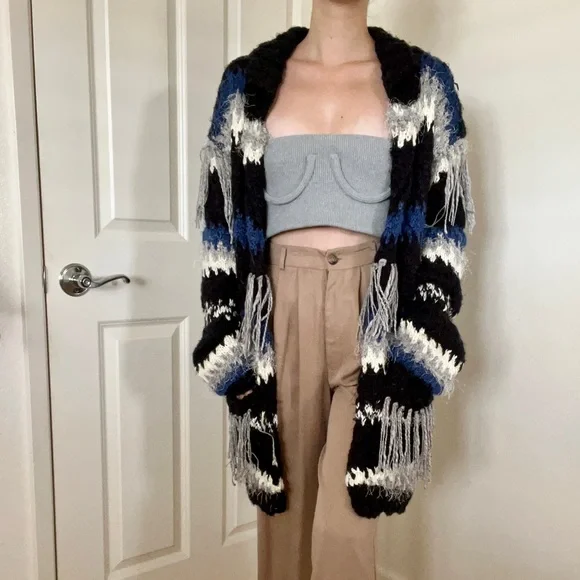 ❌SOLD❌FL&L x Knitz 💕🍋 • Crosby fringe cardigan in black and navy - Picture 5 of 14